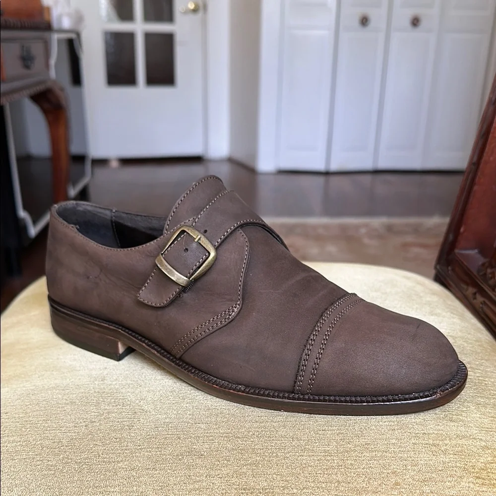 Nobel Shoes Men's Brown Leather Monk Strap Shoe EU 43 US 9.5-10